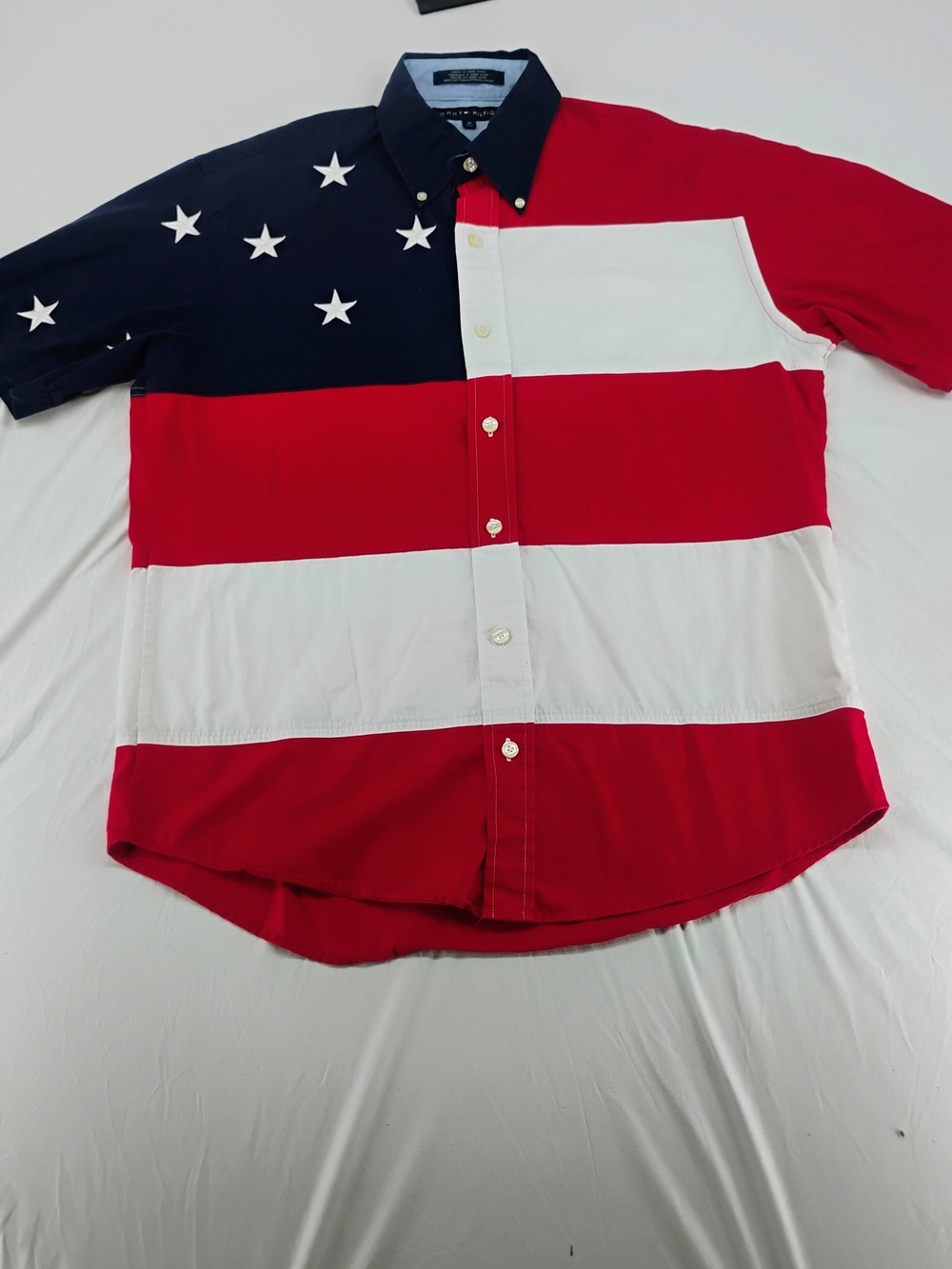 Tommy Hilfiger Red White and Blue Flag Stripe Button-Down Shirt